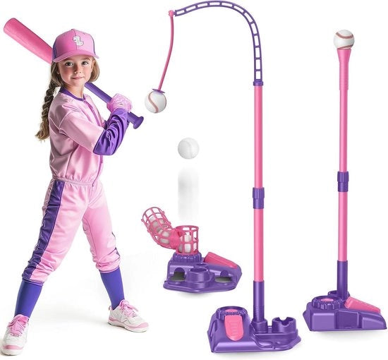 Kit di allenamento baseball 3 in 1 per bambini con macchina da lancio e asta di battitura regolabile
