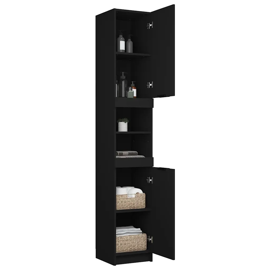 Armadietto da Bagno Nero 32x34x188,5 cm in Legno Multistrato 811323