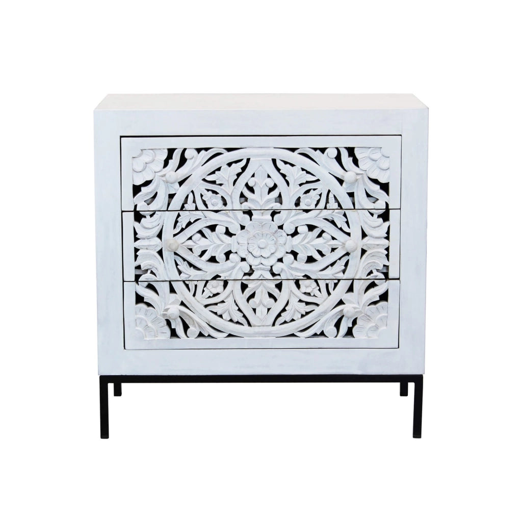 Cassettiera con decoro 3 cassetti in Legno Metallo cm 80x40x80 - KONNOR