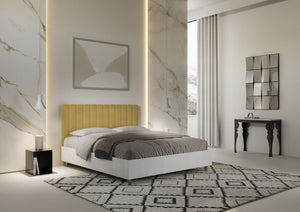 Letto Matrimoniale 160x200 cm con Rete e Contenitore Kaia Ocra