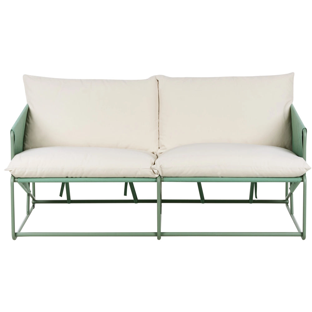Divano basso oversize in metallo con cuscini schienale e seduta Arredamento da interno ed esterno Giardino verde stile moderno e rustico