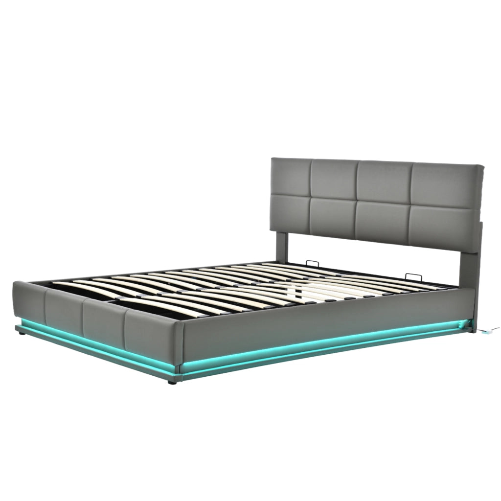 Letto Contenitore 160 x 200 cm; Letto Matrimoniale - LED e Testiera Regolabile - Grigio
