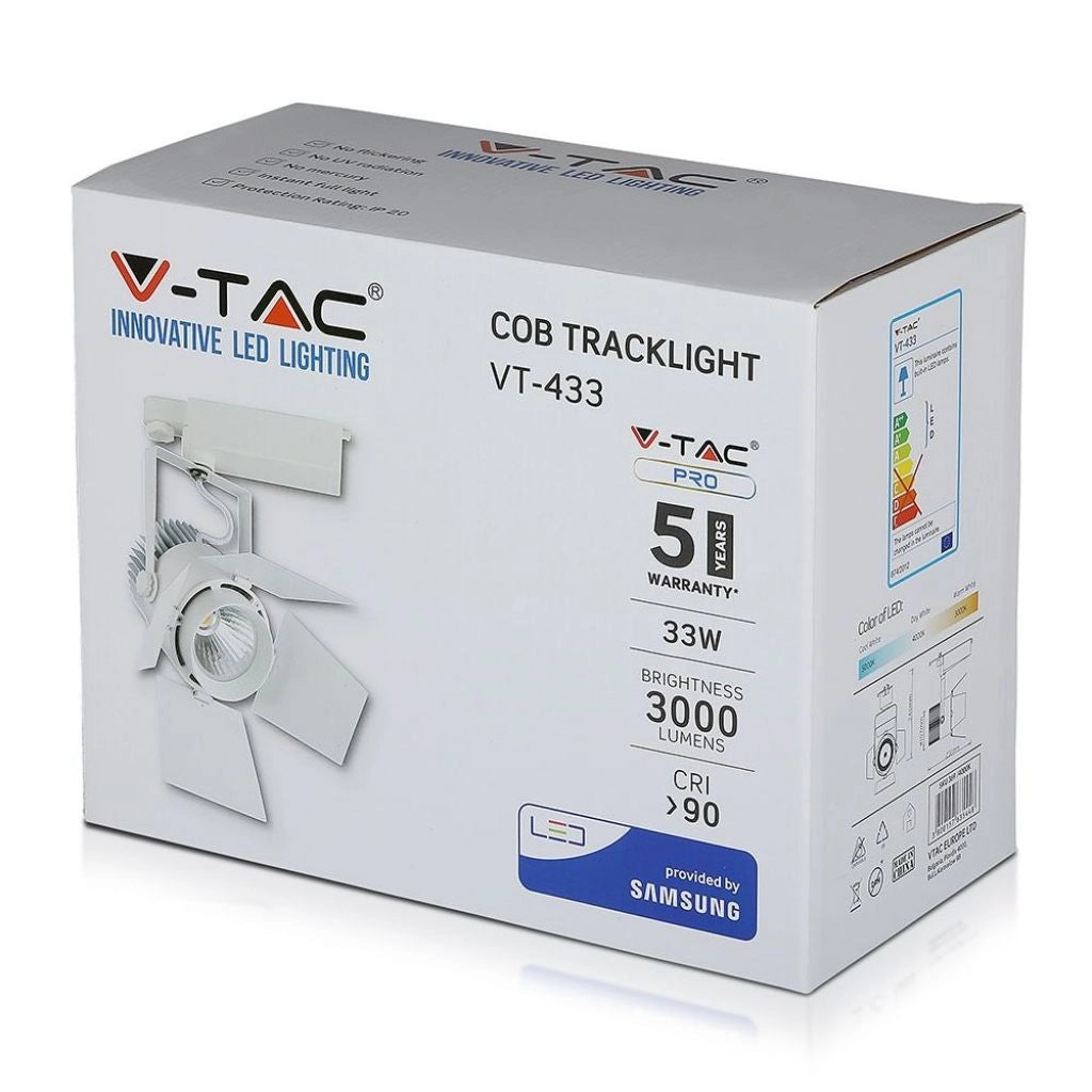 Faro faretto led 33W con binario TRACKLIGHTLIGHT SAMSUNG CHIP WHITE BODY 5000K