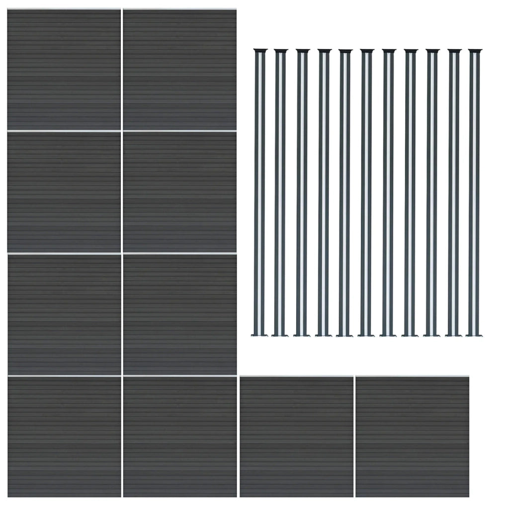 Pannelli Recinzione x10 + 11 Pali Alluminio LED Grigio Doghe PVC 185cm