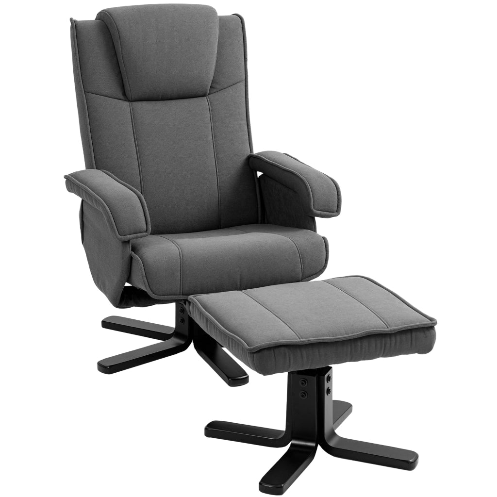 Poltrona Relax Girevole e Dondolo con Poggiapiedi ¨C Zephmum ¨C Tessuto Grigio Scuro, Legno