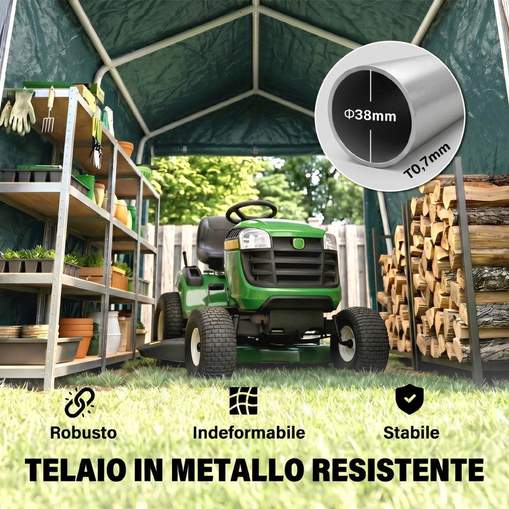 Garage Moto per Esterno 2.4x2 m, Tenda Garage per Attrezzi in Metallo e Tessuto PE, per Moto e Biciclette, Verde