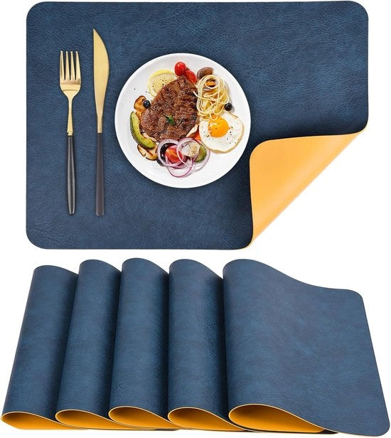 Set da tavola da cucina in PVC, 6 pezzi, impermeabile e termoresistente, dimensioni 40 x 30 cm, colore blu e giallo (6 pezzi)