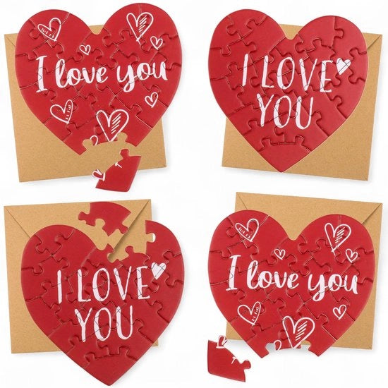 Set di carte da puzzle da 4 - Carte da auguri per compleanni/Natale - Carte da auguri bianche - Carte da auguri di ringraziamento - Carte da puzzle originali - Incluso buste