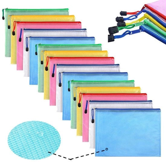 Documenti A4 - Resistente allo Sfregamento - Impermeabile - Resistente ai Graffi - Respirabile - 15 Unità (5 Colori) - Borsa Portadocumenti