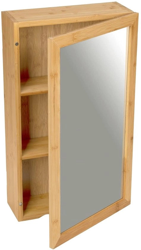 Cassa da bagno compatta con specchio - Bambù - 35x60x15 cm