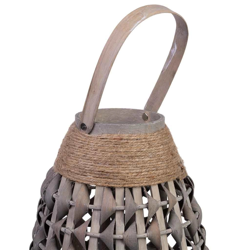 Lanterna in bambù e legno con portacandele in vetro D21x38h cm