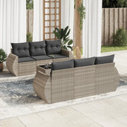 Set Divani da Giardino 7pz con Cuscini Grigio Chiaro Polyrattan