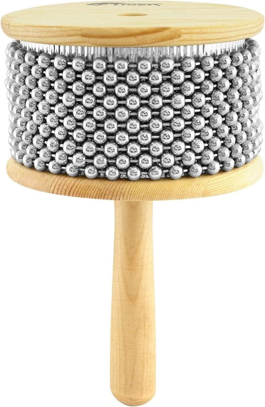 Strumento a percussione a forma di cono con manico di legno e testa di metallo