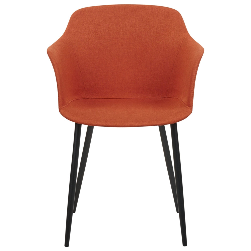 Set di 2 sedie da pranzo in tessuto arancione imbottito con gambe nere Stile retrò Mobili per il soggiorno