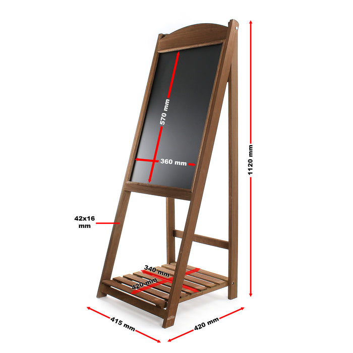 Toboli Lavagna a cavalletto per bar ristoranti negozi 42x112cm in legno con ripiano per fiori