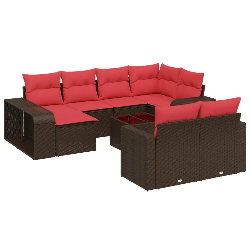Set Divani da Giardino 11 pz con Cuscini Marrone in Polyrattan 3228914