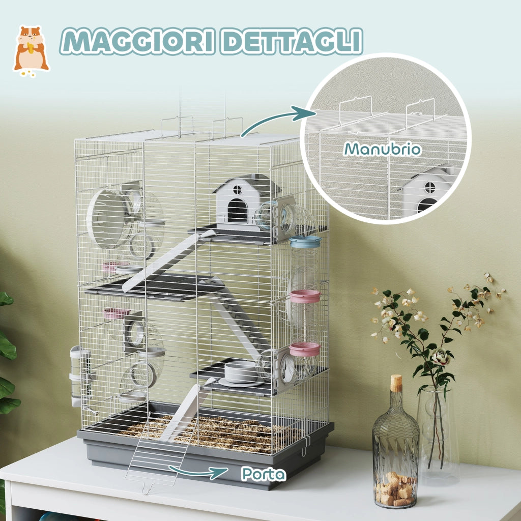 Casetta per Criceti a 4 Livelli con Tubi e Accessori ¨C zephmum ¨C 47x30x70 cm Grigio