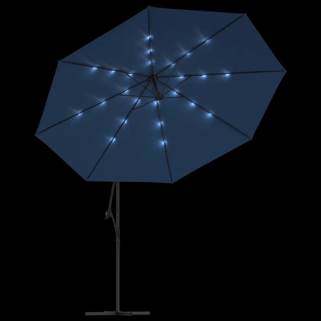 Ombrellone a Sbalzo con Palo e Luci a LED Azzurro 350 cm 313785