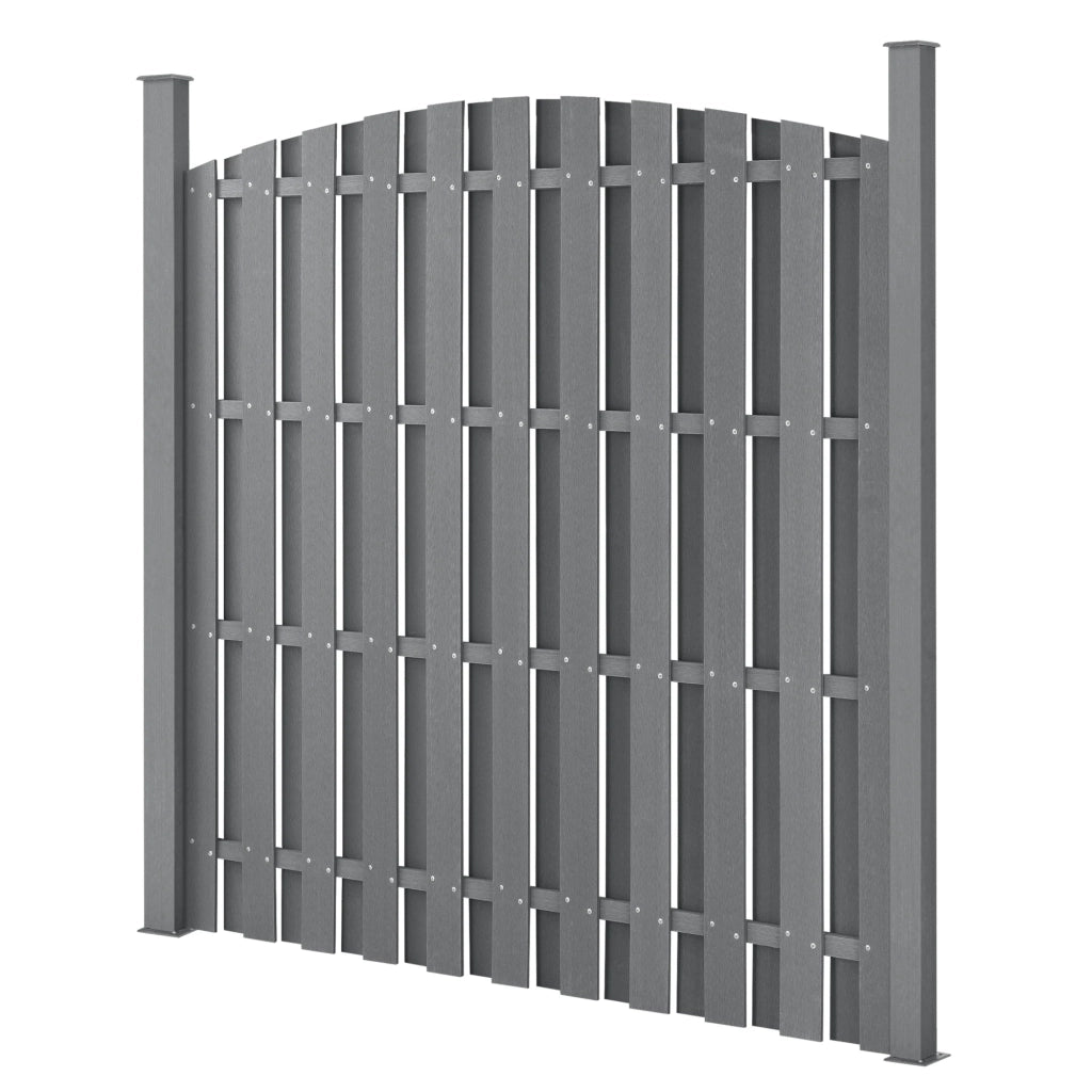 2 pezzi di recinzione barriera privacy frangivento in legno composito WPC semicerchio arrotondato 185 x 376 cm grigio 03_0006593