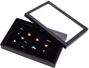 Display per anelli con 100 sloti - cassetti per anelli con coperchio trasparente - organizzatore per gioielli - 28,5 x 18,3 x 4 cm - visualizzazione elegante - cassettiera per gioielli