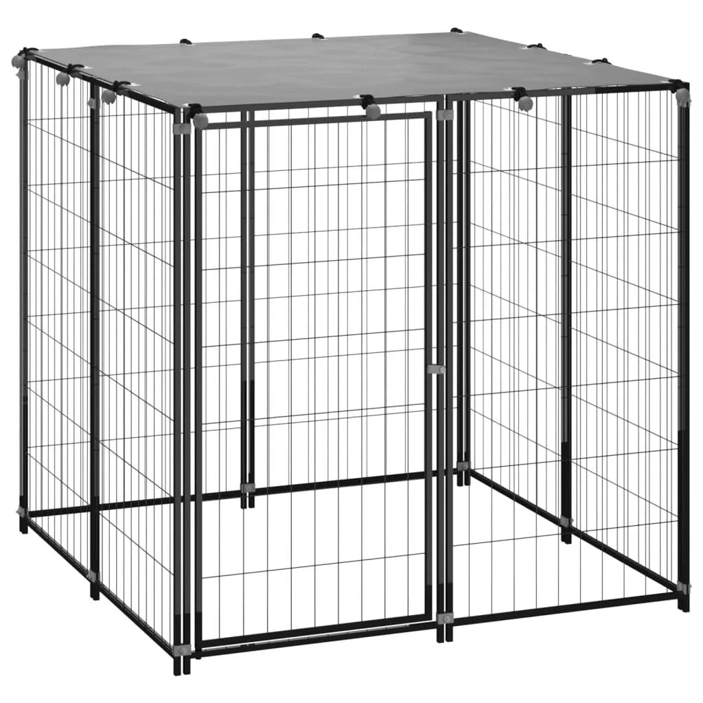 Gabbia per cani da esterno per parco animali 110 x 110 x 110 cm in acciaio nero 02_0000490