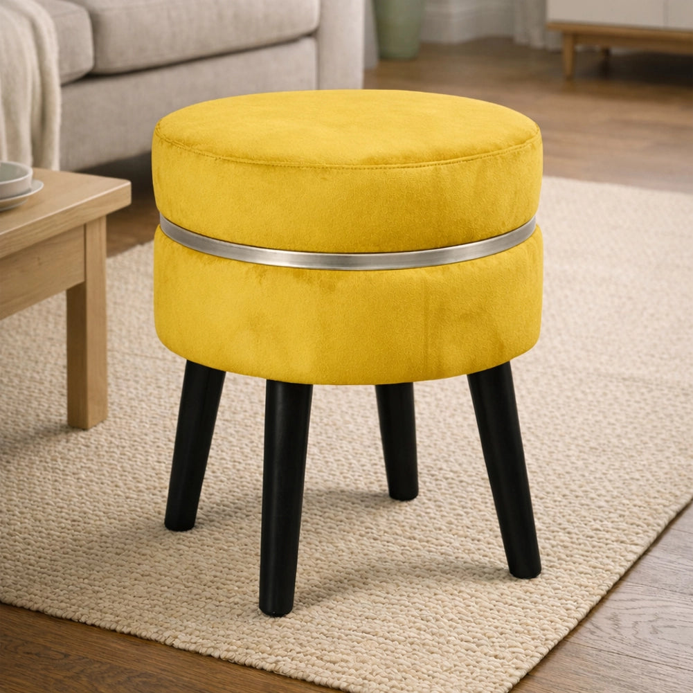 Pouf Sgabello Rotondo Mostarda Design Moderno Poggiapiedi con Rivestimento in Velluto