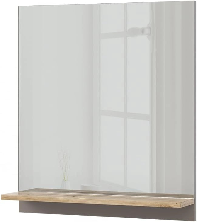 Specchio contenitore bagno Marelle, Grigio, 60 x 67 cm con ripiano, adatto per il montaggio a parete in ambienti umidi