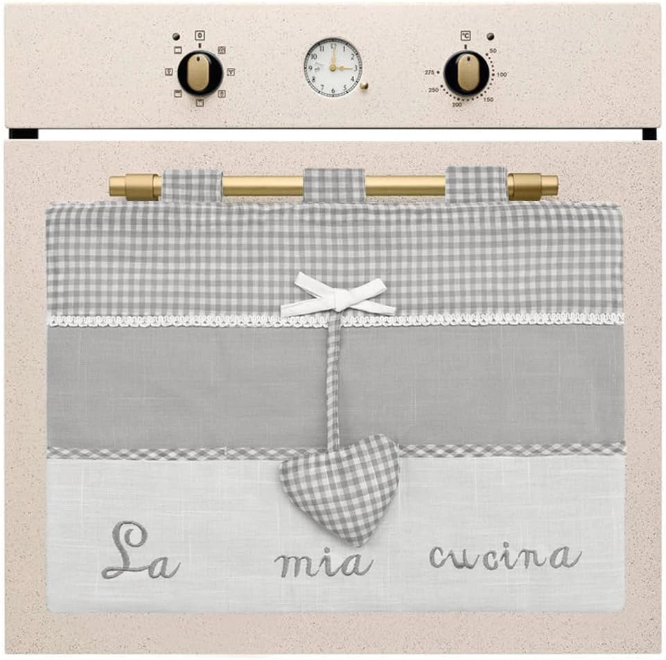 Copriforno Morbido Shabby Chic Cuori Passanti Tessuto Chiusura Velcro Proteggi Forno Cucina Dis.A