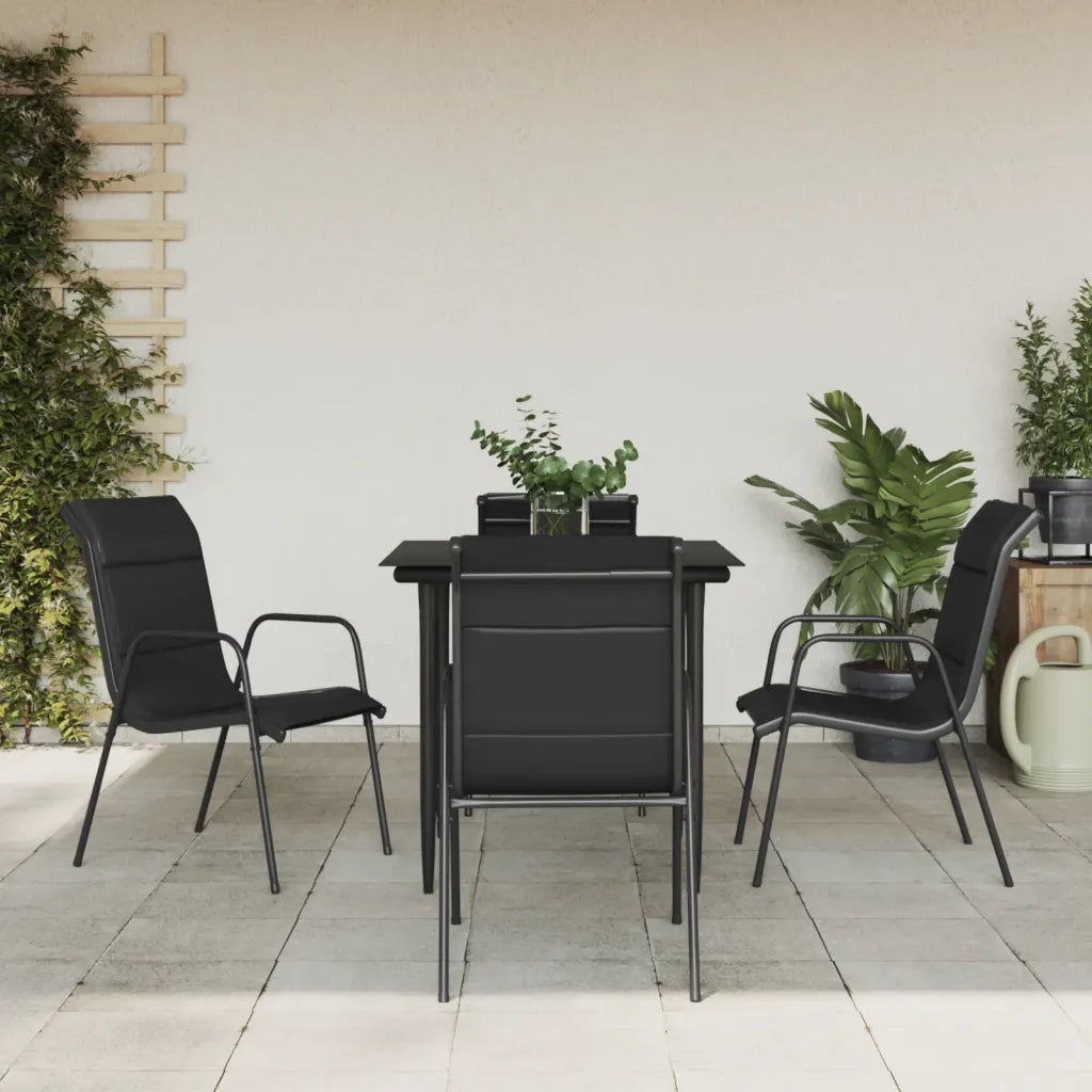 Set da Pranzo da Giardino 5 pz Nero in Acciaio e Textilene 3200703
