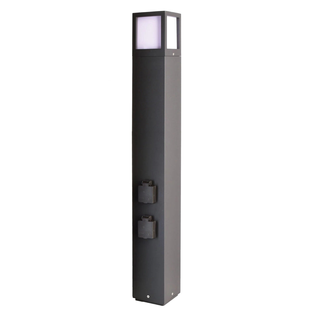 LAMPIONE COLONNINA ELETTRICA DA ESTERNO FACADO LED LAMPADA E27 PALO ALLUMINIO 2 PRESE PER RICARICA LUCE 230V IP54-100CM