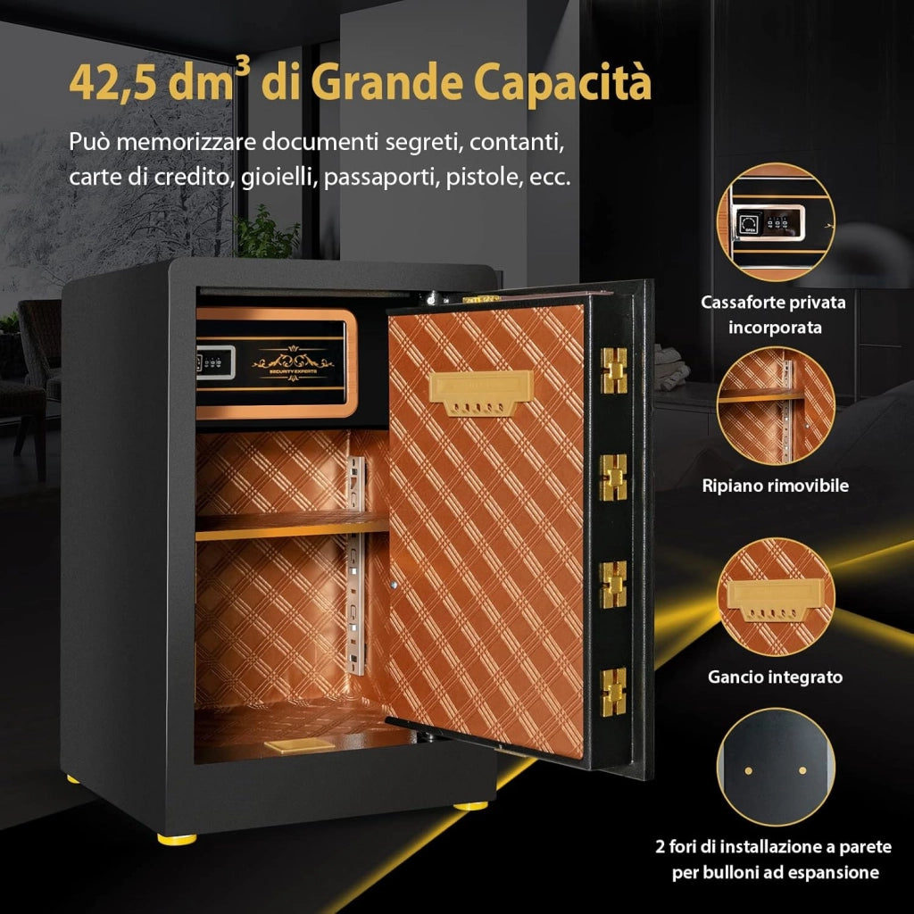 COSTWAY Cassetta di Sicurezza, Cassaforte di Sicurezza con Tastiera Digitale e Serratura a Chiave, in Acciaio con Ripiano Rimovibile, 35,5x38x59 cm