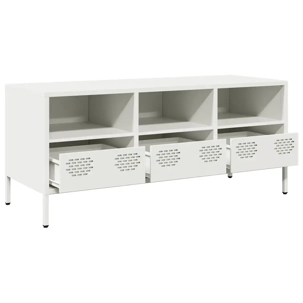 Mobile TV Bianco 101,5x39x43,5 cm in Acciaio Laminato a Freddo
