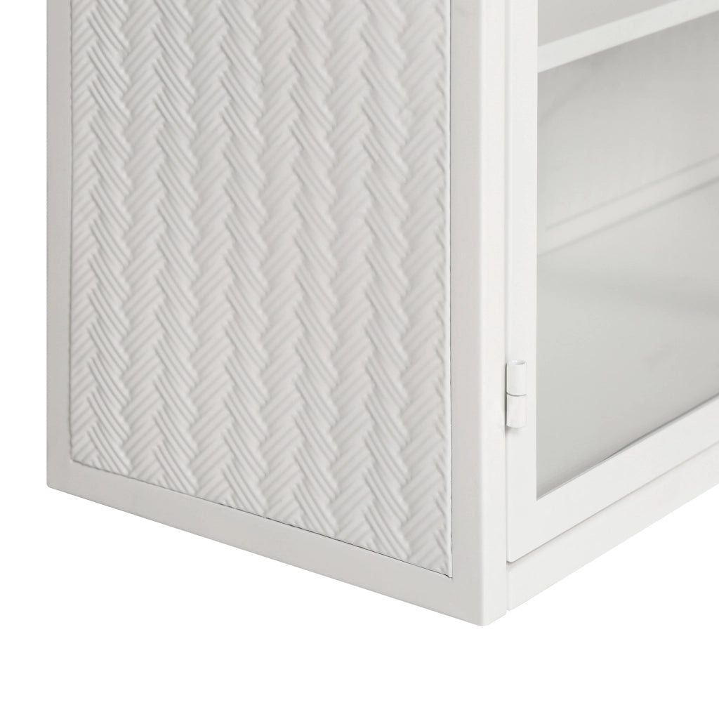 Pensile con 2 Ante in Vetro e 3 Livelli; Ripiano Rimovibile; Motivo Intrecciato; in Metallo; 70×23×60 cm; Bianco