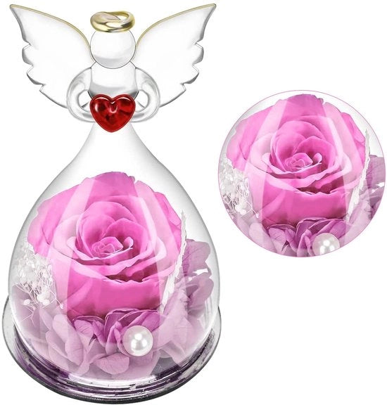 Decorazione floreale per donna - Candelabra con fiori artificiali in forma di angelo - Copertura in vetro - Manufatto artigianale - Decorazione di fiori - Regalo per donna