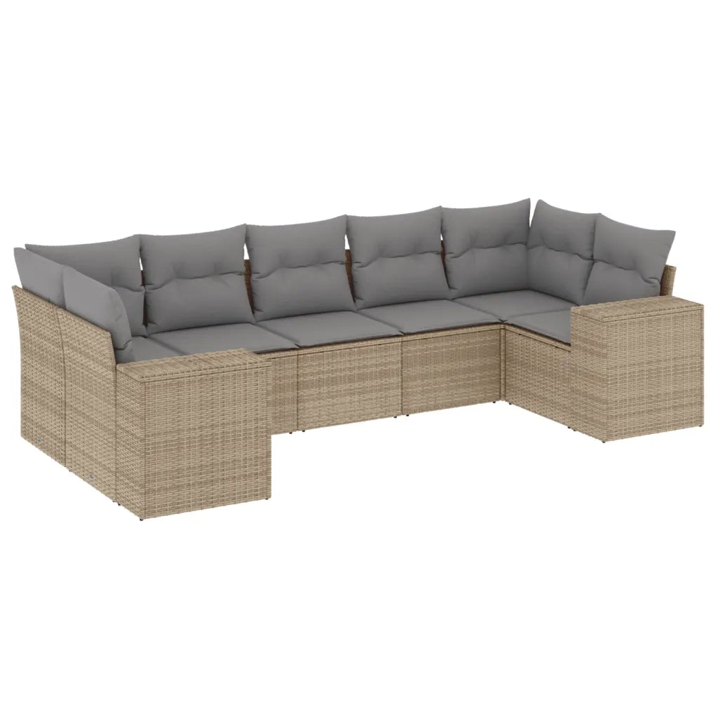 Set Divani da Giardino 7 pz con Cuscini Beige in Polyrattan 3222988