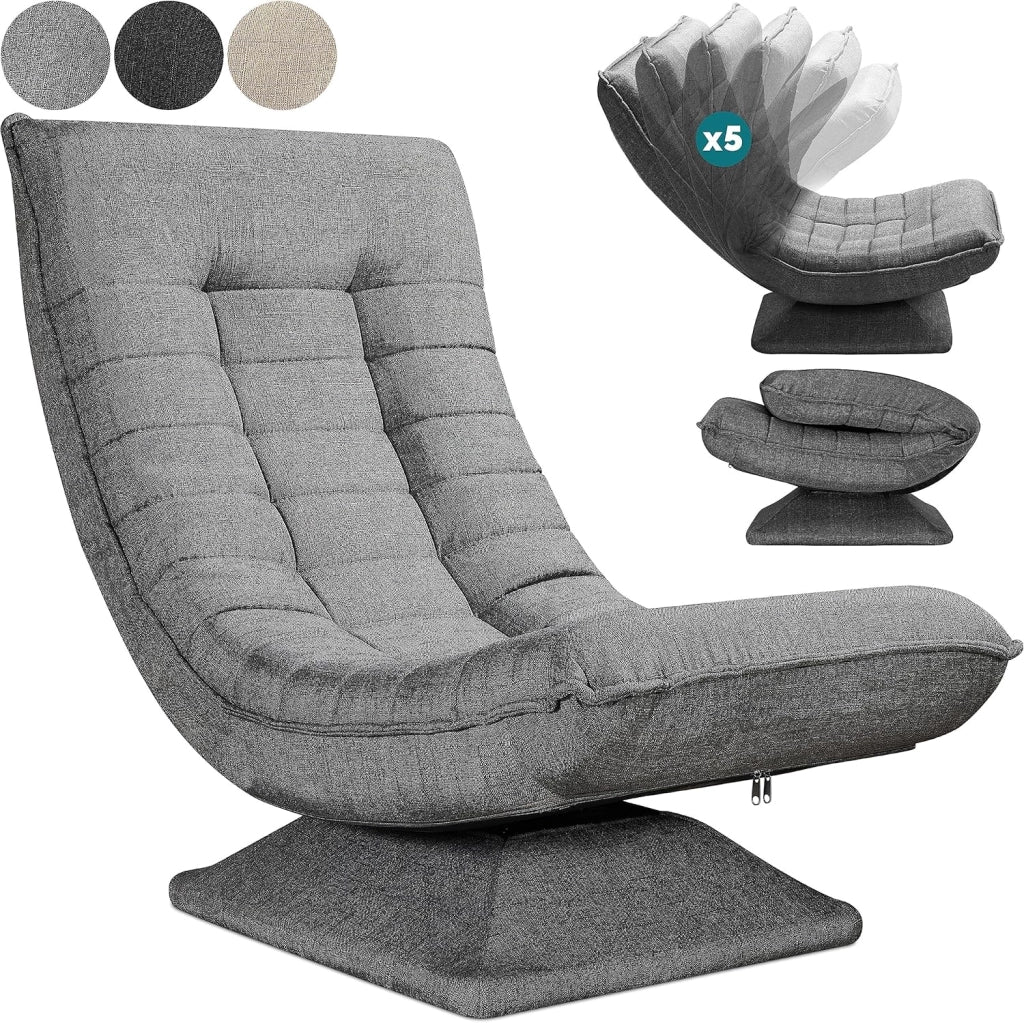 ® Poltrona Relax da Lettura con Schienale Regolabile 360° Pieghevole Portata 150kg 60x105x87cm Sedia da Pavimento Imbottita Salotto Gaming