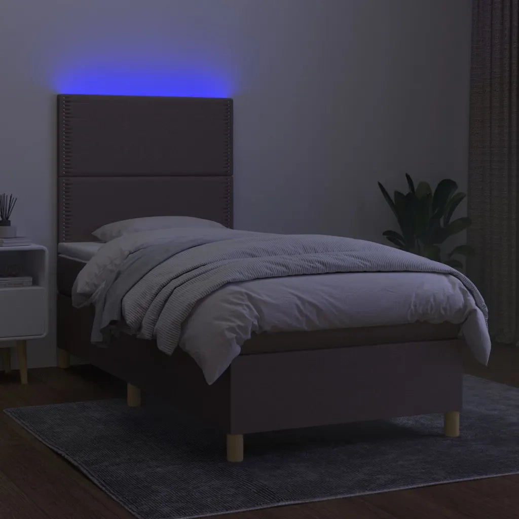Letto a Molle con Materasso e LED Tortora 90x200 cm in Tessuto 3135329