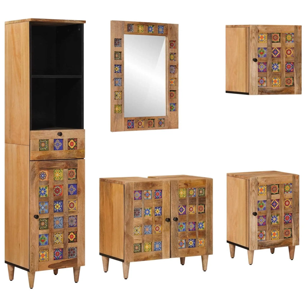 Set di mobili per il bagno con cassetto 5 pcs Naturale