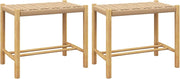 Set di 2 sgabelli da bar, da cucina, in legno e carta intrecciata, con poggiapiedi, per sala da pranzo, da cucina, in legno naturale (56 x 36 x 45 cm)