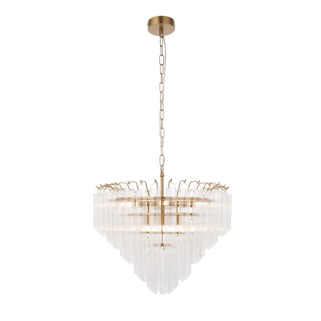 Lampadario Toulouse ottone satinato vetro 12xG9 Endon