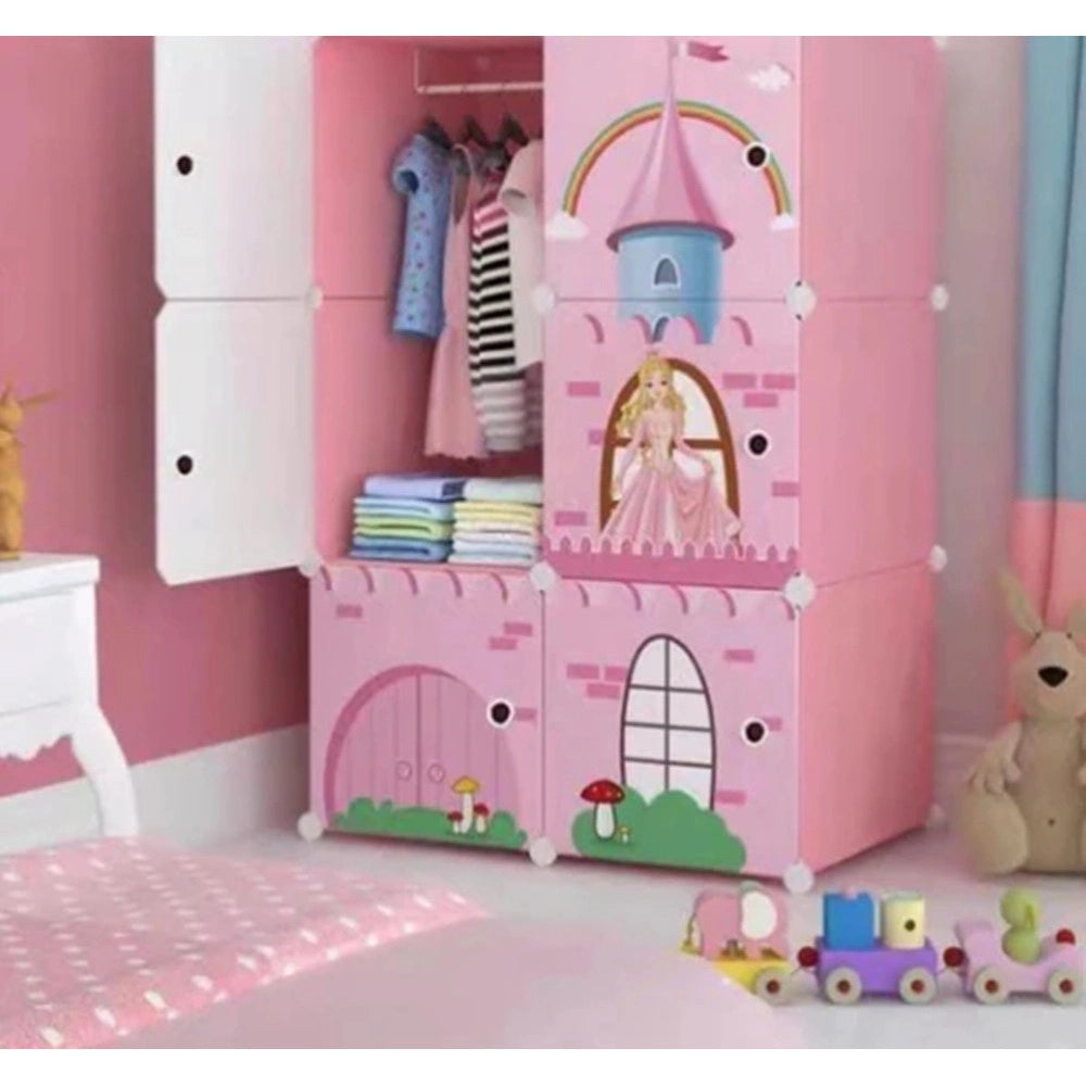 Trade Shop - Armadio Modulare Per Bambini Multiuso Portaoggetti A 6 Scomparti Cubi Con Ante Decorate -