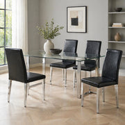 Sedia Da Pranzo Set Di 4 Schienale Ergonomico In Ecopelle E Metallo Nero Argento