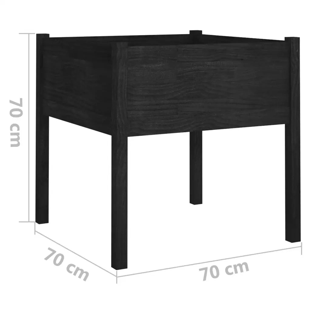 2 pz Fioriere | Cassetta per fiori | Vaso da Giardino Nere 70x70x70 cm in Massello di Pino