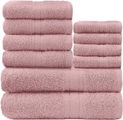 Set di asciugamani morbidi - 10 pezzi - set di asciugamani per la doccia - asciugamani di alta qualità - assorbono acqua - 4 facce - 4 mani - 2 asciugamani per doccia - 450 g/m² - set di asciugamani lavabili - rosa pallido