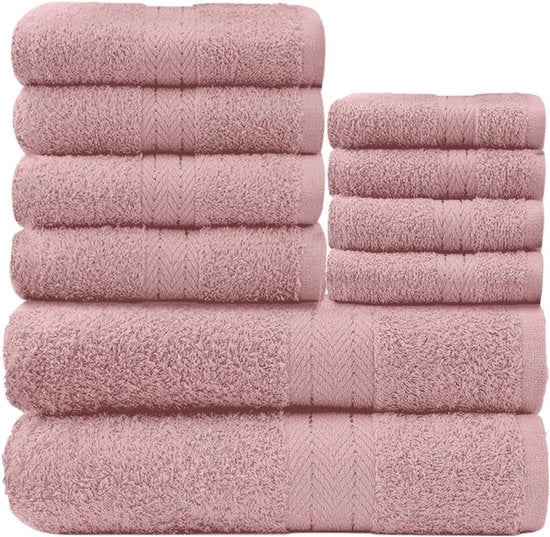 Set di asciugamani morbidi - 10 pezzi - set di asciugamani per la doccia - asciugamani di alta qualità - assorbono acqua - 4 facce - 4 mani - 2 asciugamani per doccia - 450 g/m² - set di asciugamani lavabili - rosa pallido