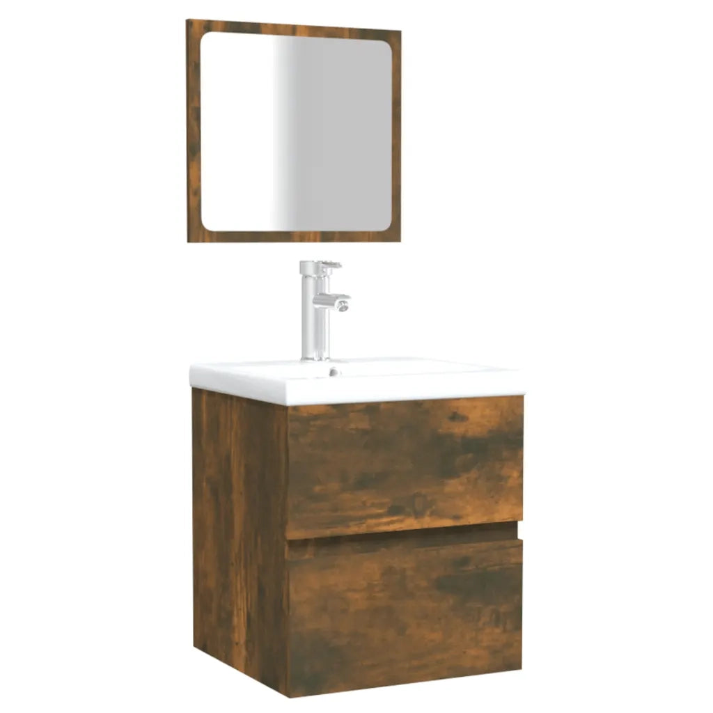 Mobile da Bagno con Specchio Rovere Fumo in Legno Multistrato 820472