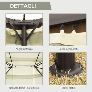 Gazebo da Giardino 4x3 m con Zanzariera e Tende Tetto Doppio e Rivestimento Anti-UV Crema