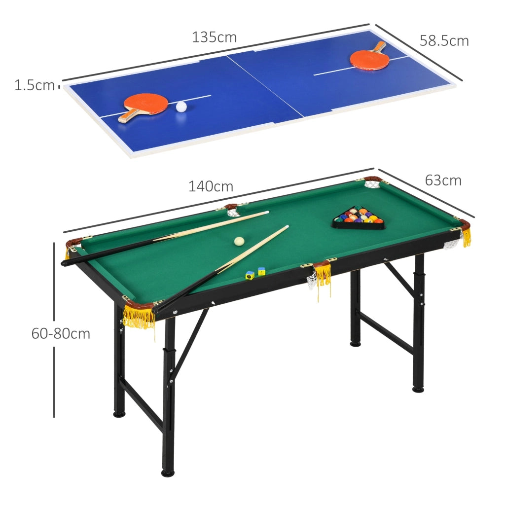 Tavolo Multi Gioco Pieghevole 2 in 1 per Biliardo e Ping Pong 140x63x60-80 cm con Accessori Inclusi