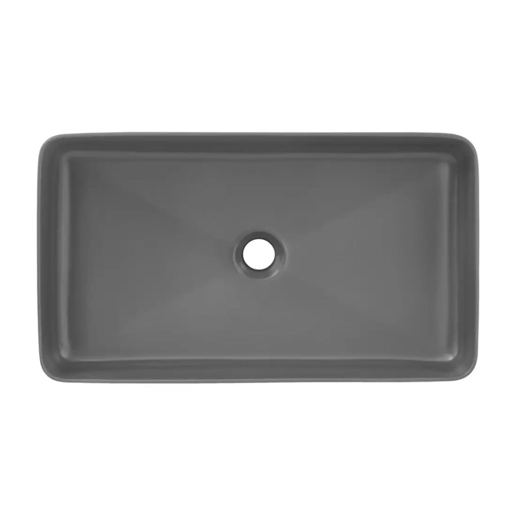 Lavabo da appoggio rettangolare 61x34 cm grigio opaco in ceramica con piletta clic-clac