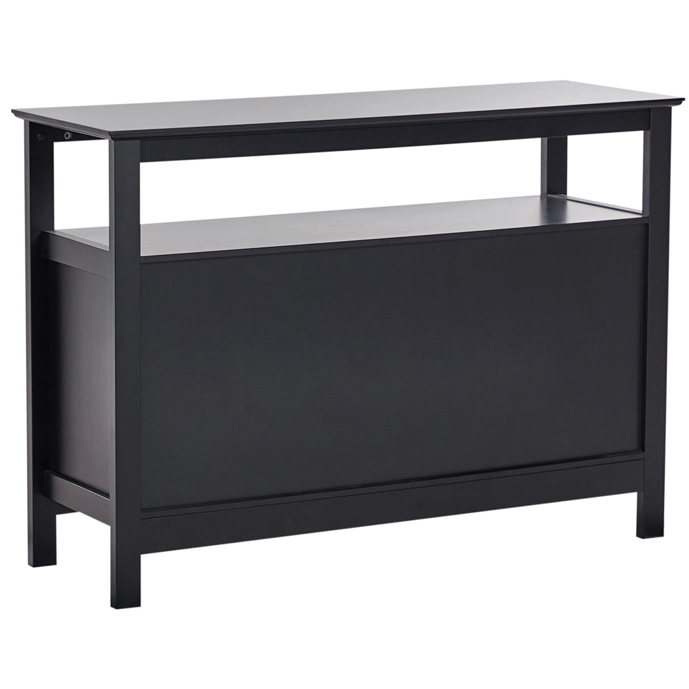 Credenza in MDF nero con frontali in vetro 2 ripiani ad anta cassetto portabottiglie credenza in stile mediterraneo corridoio